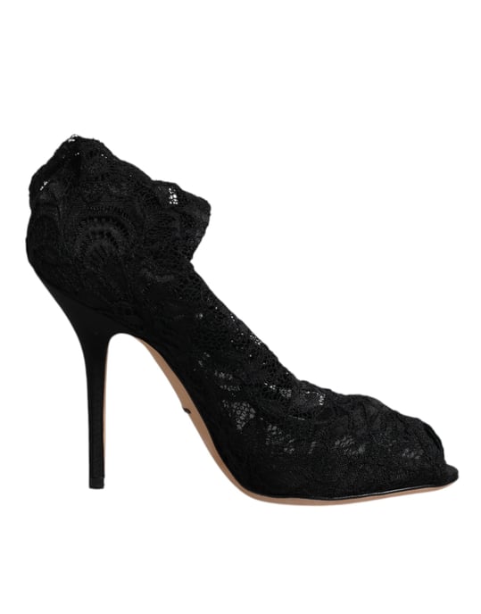 Lace Peep Toe Pumps Zwarte Stijl - Image 1