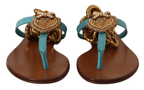 Chainembellished Leather Sandals Flat Sandals Blue - Image 2