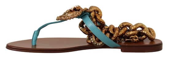Chainembellished Leather Sandals Flat Sandals Blue - Image 5