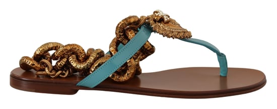 Chainembellished Leather Sandals Flat Sandals Blue - Image 6