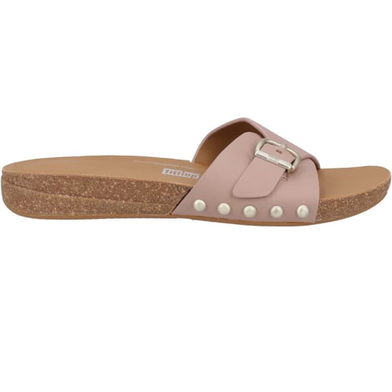 Fit Flop Womens/Ladies Leather Buckle Detail Sliders (Beige Buff) - Image 1