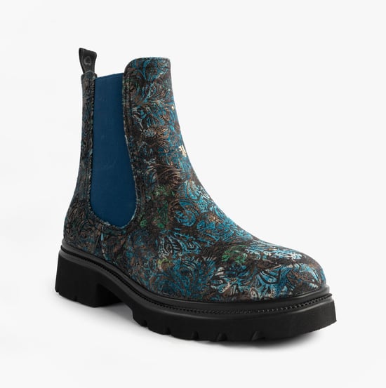 Heavenly Feet Zeta Meadow Velour Womens Chelsea Boots Blue Velour - Image 4