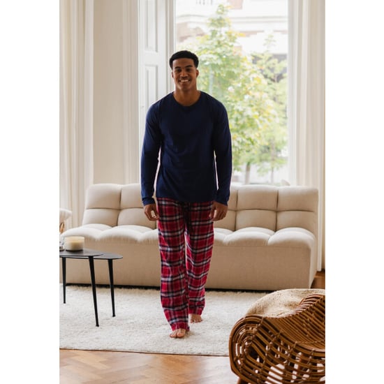 Phil & Co Lange heren pyjama set met flanellen pyjamabroek rood/blauw - Image 2