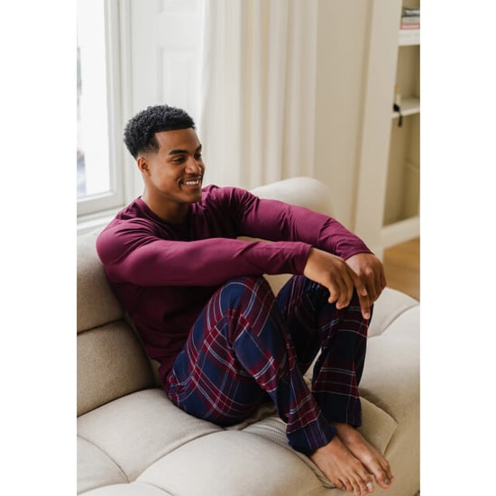Phil & Co Lange heren pyjama set met flanellen pyjamabroek bordeaux rood/blauw - Image 3