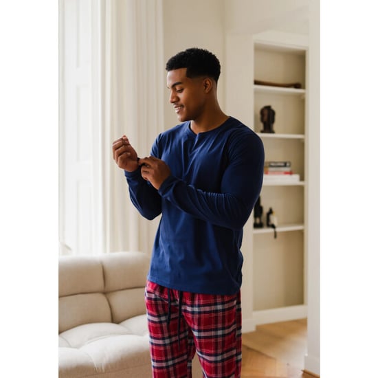 Phil & Co Lange heren pyjama set met flanellen pyjamabroek rood/blauw - Image 4