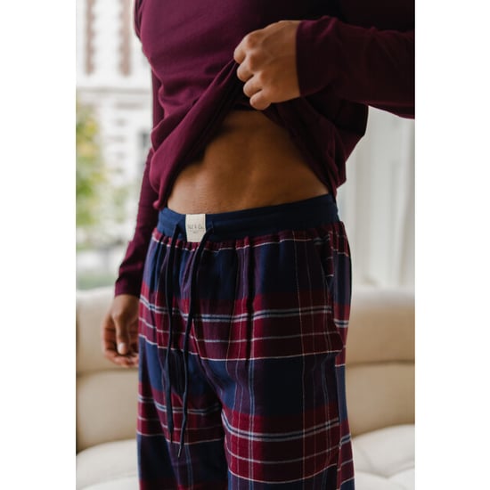 Phil & Co Lange heren pyjama set met flanellen pyjamabroek bordeaux rood/blauw - Image 5