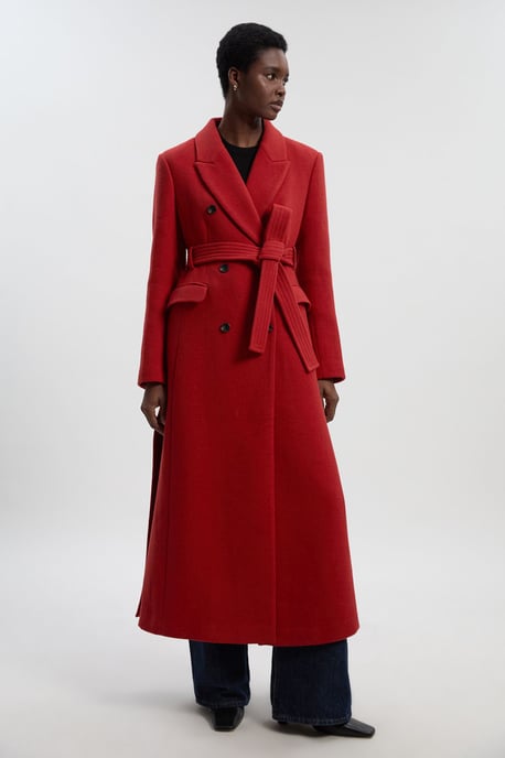 Wool Double Breasted Belted Tailored Maxi Coat - Image 2