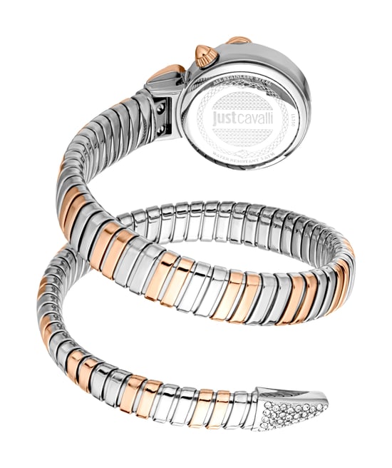 Just Cavalli Snake Watch, Two Tone Silver & Rose Gold Color Case, Silver dial, Two oned Stainless Steel Bracelet - Image 2