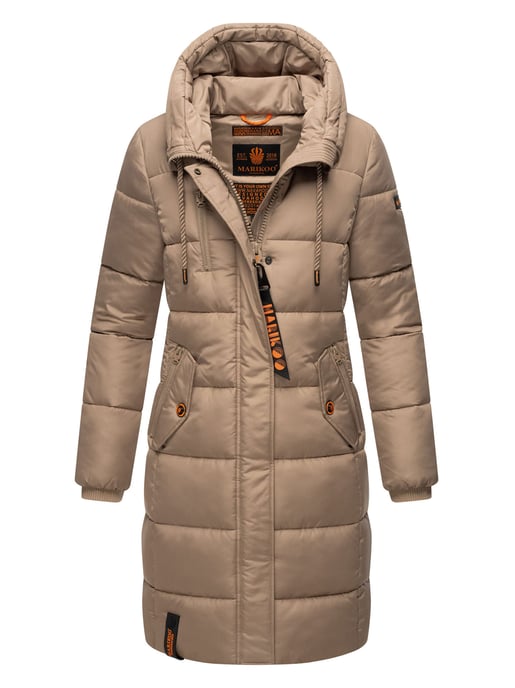 Marikoo women’s winter coat – Long quilted jacket with hood & pockets - Image 1