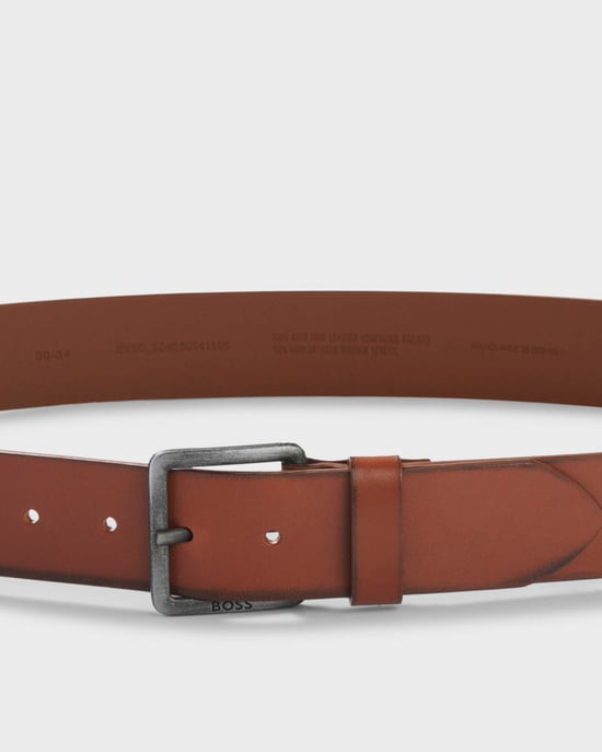 Jeeko with Logo Buckle Leather Belt in Brown - Image 3
