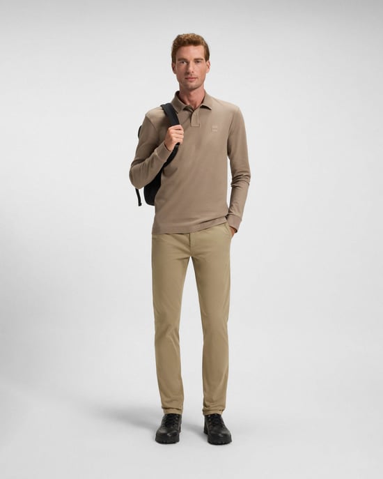 Passerby Long Sleeve Polo Shirt in Tan - Image 4
