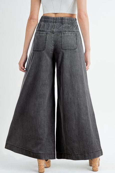 Wide Leg Jeans Button Fly Drawstring - Image 3