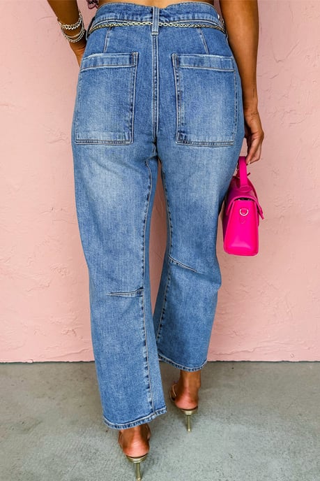 Cropped Wide Leg Denim Jeans - Image 2