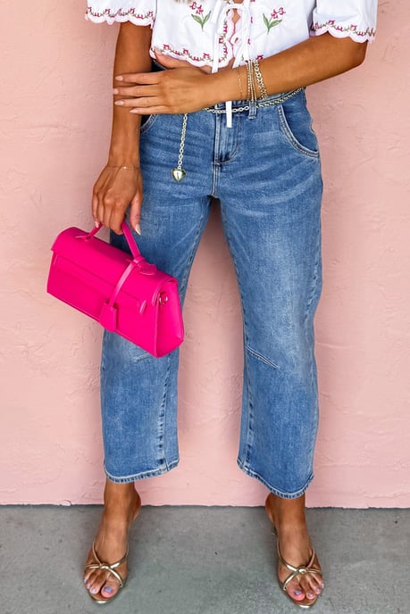 Cropped Wide Leg Denim Jeans - Image 3