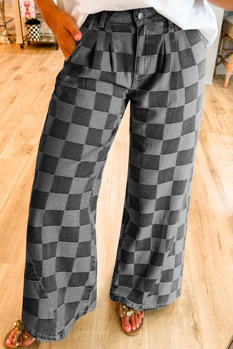 Checkered Pattern Jeans - Image 1
