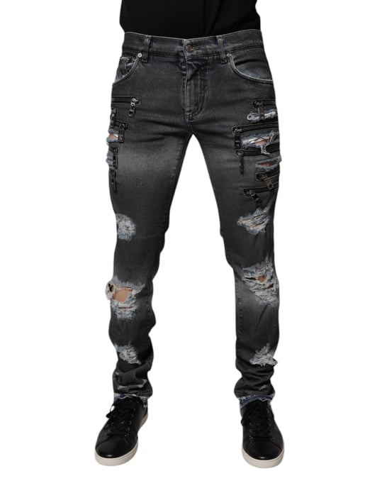 Zipper Detail Distressed Jeans - Image 2