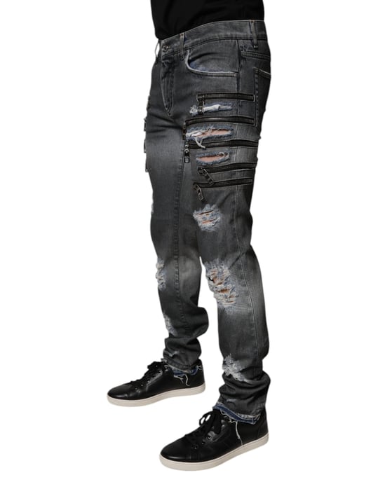 Zipper Detail Distressed Jeans - Image 3