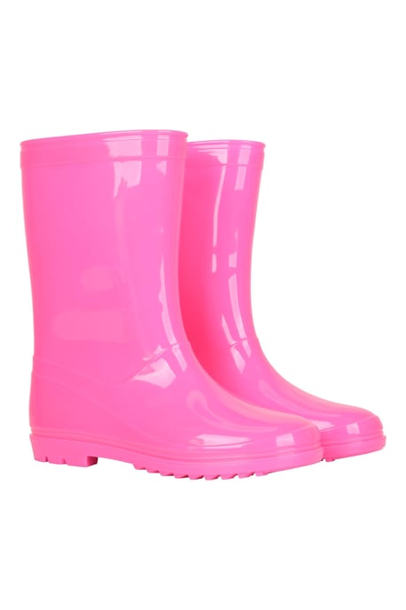 Kids Plain Wellies PVC Outer Deep Lugs Waterproof Outdoors Rain Boots Pink - Image 1
