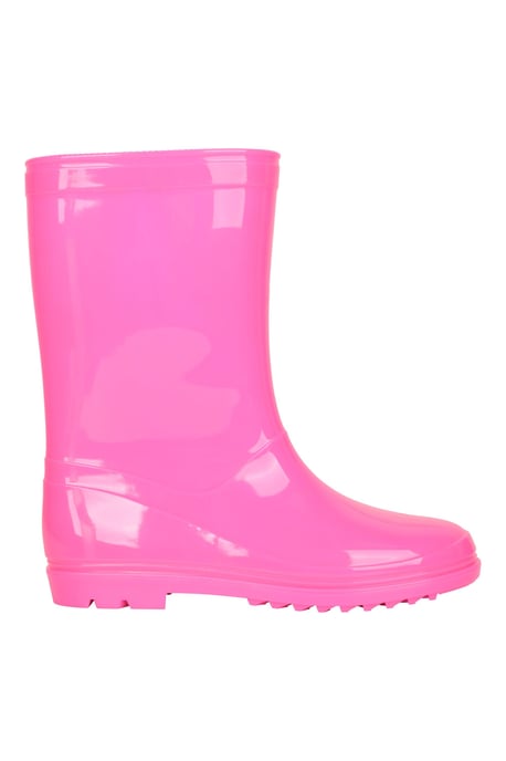 Kids Plain Wellies PVC Outer Deep Lugs Waterproof Outdoors Rain Boots Pink - Image 2
