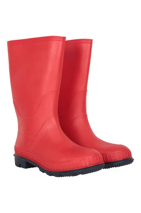 Kids Plain Wellies PVC Outer Deep Lugs Waterproof Outdoors Rain Boots Red - Image 1
