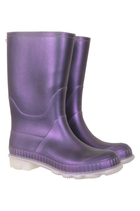 Kids Plain Wellies PVC Outer Deep Lugs Waterproof Outdoors Rain Boots Purple - Image 1