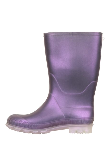 Kids Plain Wellies PVC Outer Deep Lugs Waterproof Outdoors Rain Boots Purple - Image 4