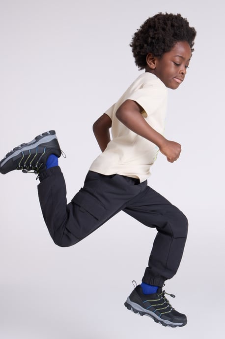 'Active' Kids Trousers with Multiple Pockets Hook & Loop Closure Quick Drying Pants Black - Image 3