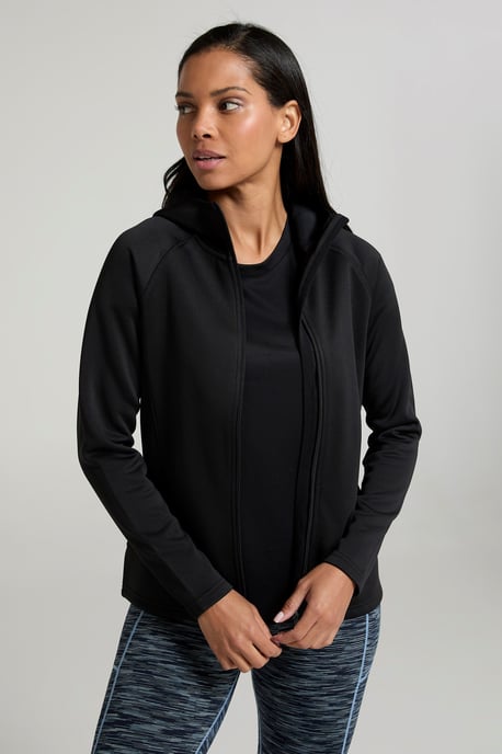 'IsoCool Dynamic Chakra' Women's Hoodie with Chin Guard Cosy Jacket Black - Image 2