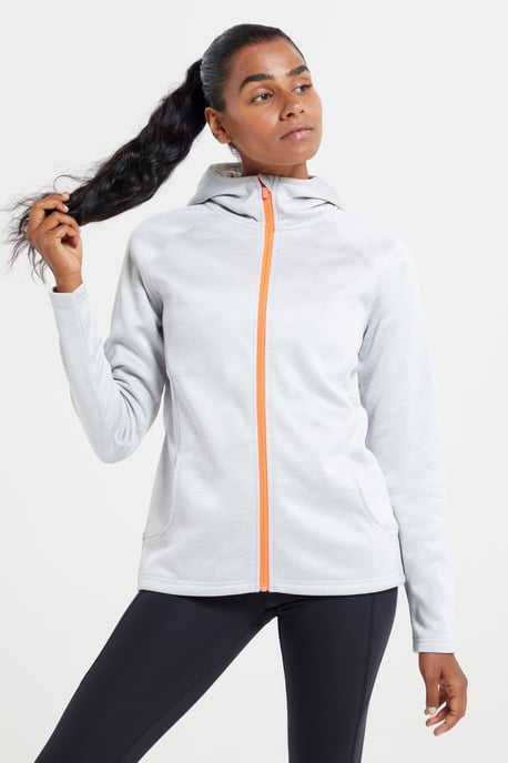 'IsoCool Dynamic Chakra' Women's Hoodie with Chin Guard Cosy Jacket Light Grey - Image 4