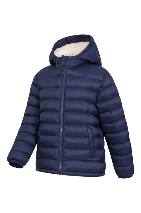 'Seasons' Kids Padded Jacket with Side Pockets Fur Lined Water Resistant School Coat Navy - Image 3