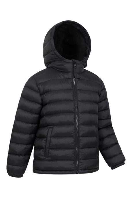 'Seasons' Kids Padded Jacket with Side Pockets Fur Lined Water Resistant School Coat Black - Image 2
