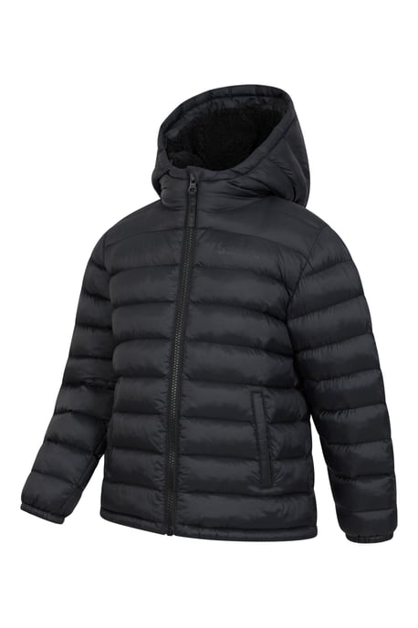 'Seasons' Kids Padded Jacket with Side Pockets Fur Lined Water Resistant School Coat Black - Image 4