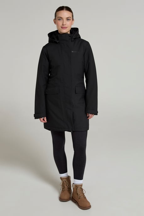 'Rain On' Women's Padded Jacket Waterproof Breathable Hooded Rain Coat Black - Image 1