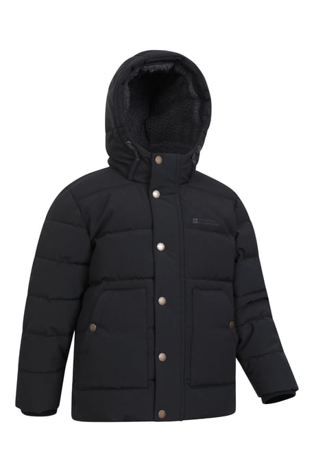 'Manta' Kids Padded Jacket with Front Pockets & Chin Guard Borg Lined Coat Black - Image 2