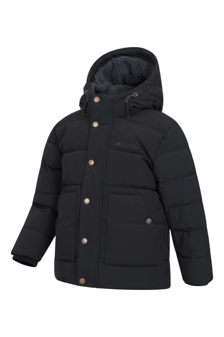 'Manta' Kids Padded Jacket with Front Pockets & Chin Guard Borg Lined Coat Black - Image 4