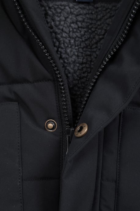 'Manta' Kids Padded Jacket with Front Pockets & Chin Guard Borg Lined Coat Black - Image 5