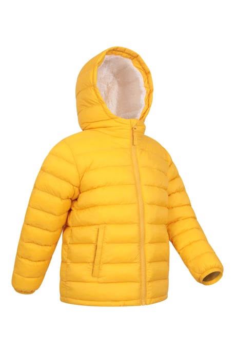 'Seasons' Kids Padded Jacket with Side Pockets Fur Lined Water Resistant School Coat Mustard - Image 3