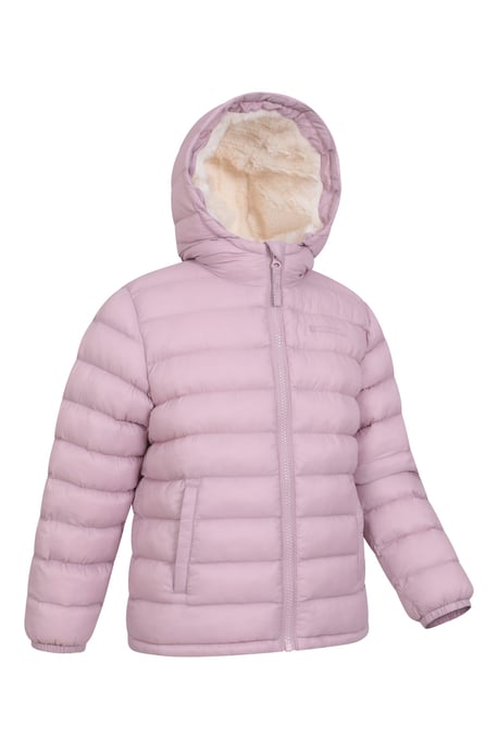 'Seasons' Kids Padded Jacket with Side Pockets Fur Lined Water Resistant School Coat Dusty Pink - Image 3