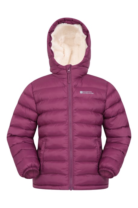 'Seasons' Kids Padded Jacket with Side Pockets Fur Lined Water Resistant School Coat Berry - Image 2