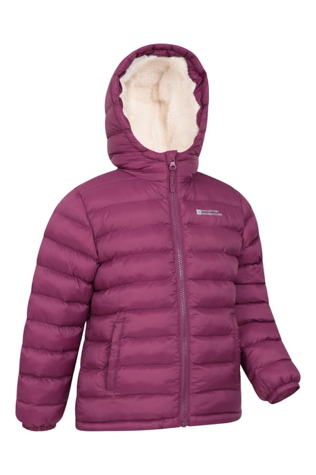 'Seasons' Kids Padded Jacket with Side Pockets Fur Lined Water Resistant School Coat Berry - Image 3