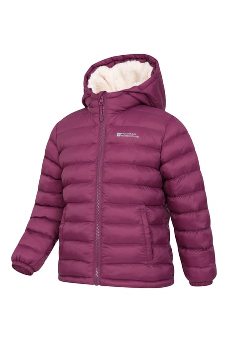 'Seasons' Kids Padded Jacket with Side Pockets Fur Lined Water Resistant School Coat Berry - Image 5