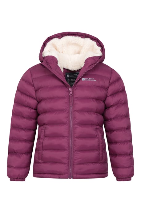 'Seasons' Kids Padded Jacket with Side Pockets Fur Lined Water Resistant School Coat Berry - Image 6