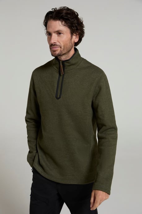 'Beta Contrast' Fleece Top Zip Neck Comfy Casual Midlayer Forest Green - Image 2