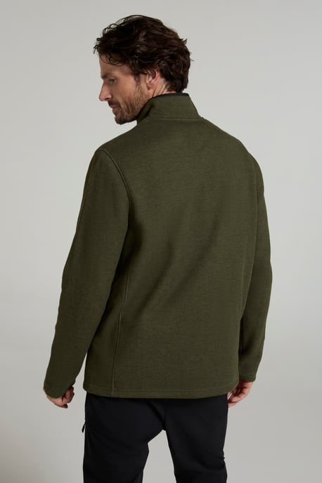 'Beta Contrast' Fleece Top Zip Neck Comfy Casual Midlayer Forest Green - Image 3