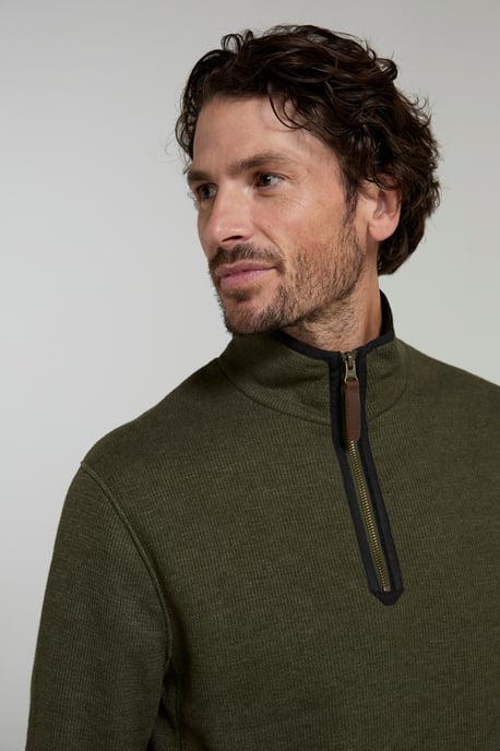 'Beta Contrast' Fleece Top Zip Neck Comfy Casual Midlayer Forest Green - Image 4