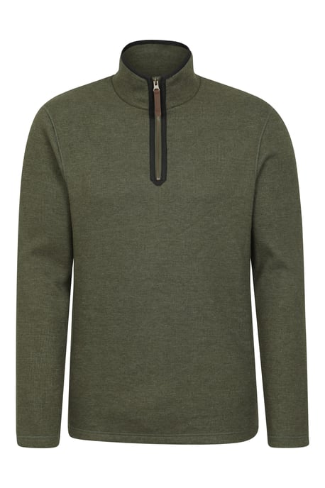 'Beta Contrast' Fleece Top Zip Neck Comfy Casual Midlayer Forest Green - Image 5
