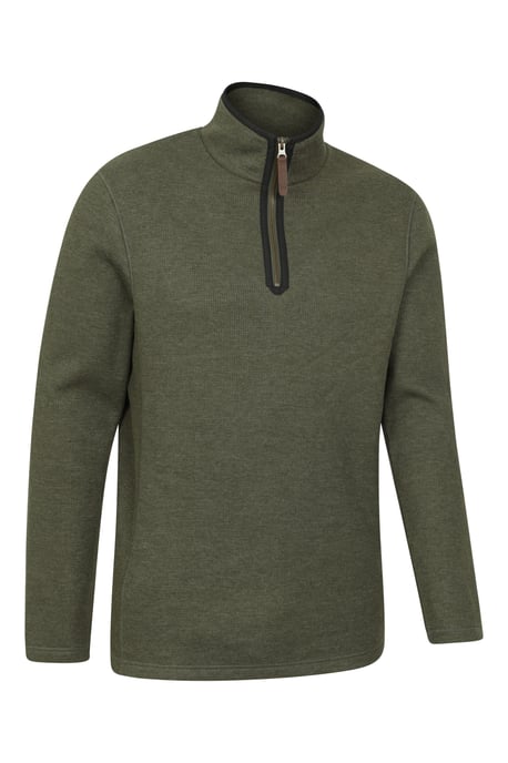 'Beta Contrast' Fleece Top Zip Neck Comfy Casual Midlayer Forest Green - Image 6