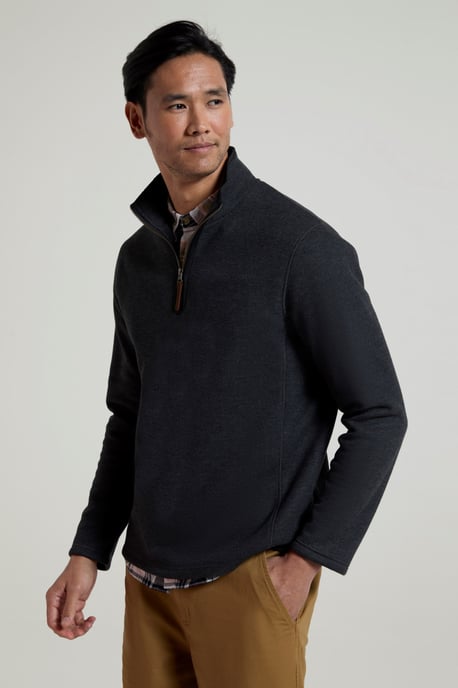 'Beta Contrast' Fleece Top Zip Neck Comfy Casual Midlayer Charcoal - Image 2