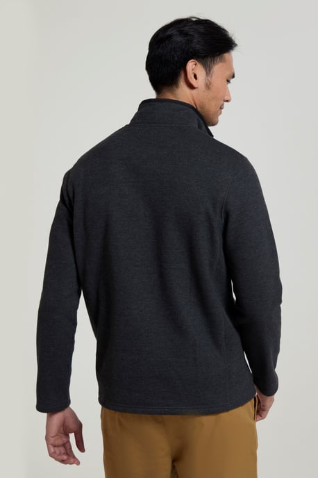 'Beta Contrast' Fleece Top Zip Neck Comfy Casual Midlayer Charcoal - Image 3