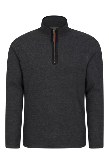 'Beta Contrast' Fleece Top Zip Neck Comfy Casual Midlayer Charcoal - Image 5